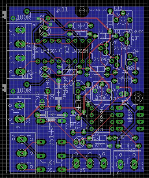 PCB layout design for the Formula Student control board, showing routed traces, operational amplifiers and a NE555 timer