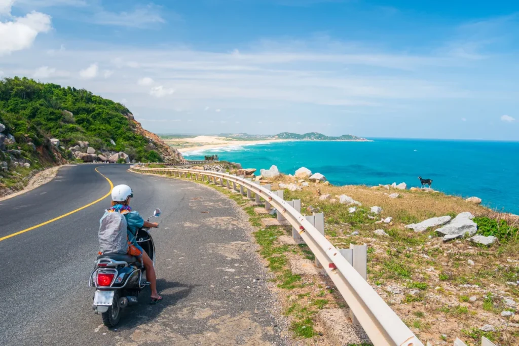 Motorcycle on a coastal road in Vietnam